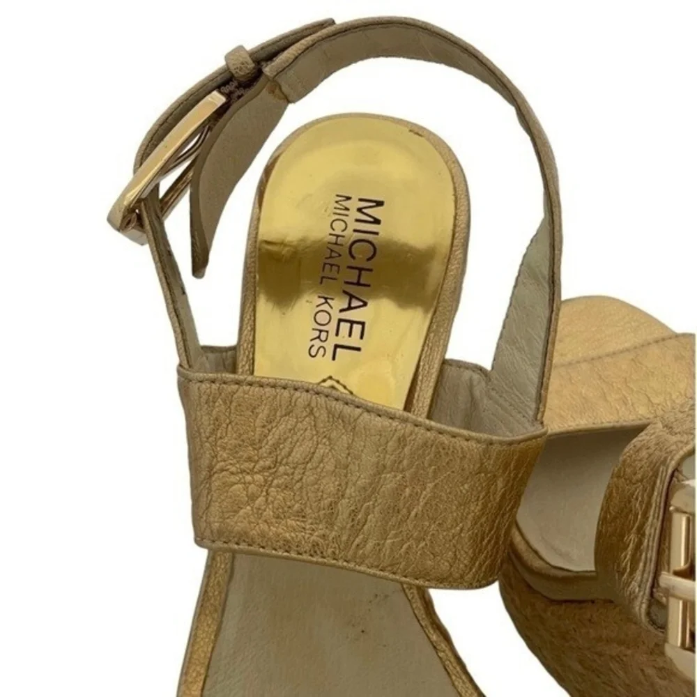 MICHAEL KORS Posey Gold Leather Espadrille Wedge Sandals Women 5.5 5